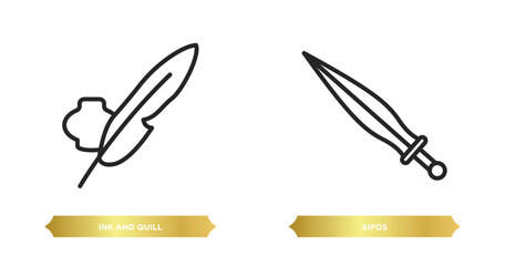 two editable outline icons from greece concept. thin line icons such as ink and quill, xifos vector.