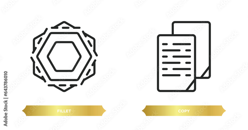 Poster two editable outline icons from geometry concept. thin line icons such as fillet, copy vector.