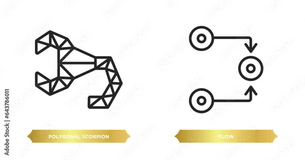 Poster two editable outline icons from geometry concept. thin line icons such as polygonal scorpion, flow v