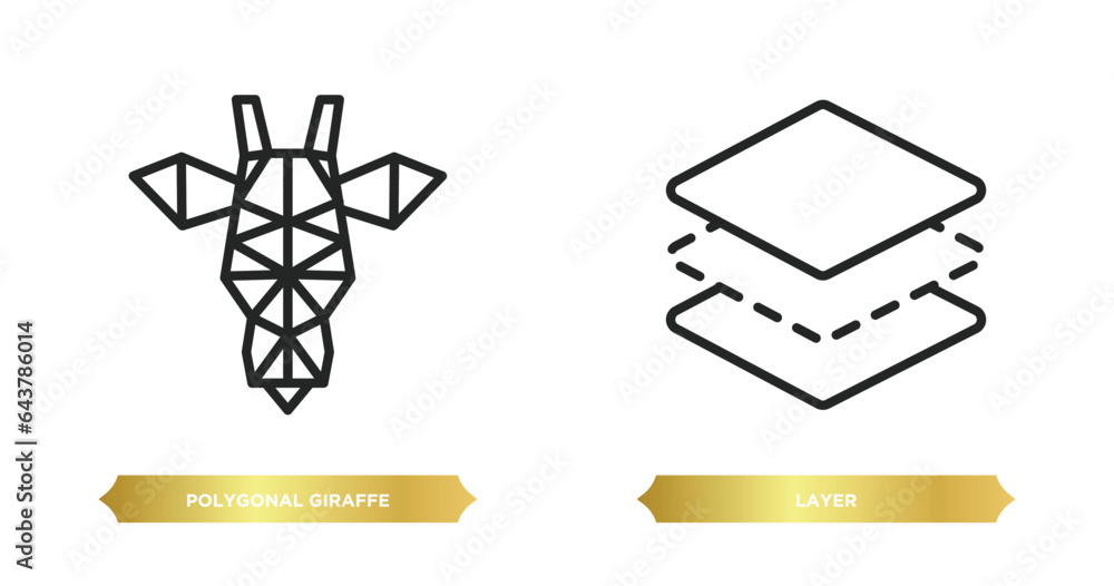 Poster two editable outline icons from geometry concept. thin line icons such as polygonal giraffe, layer v
