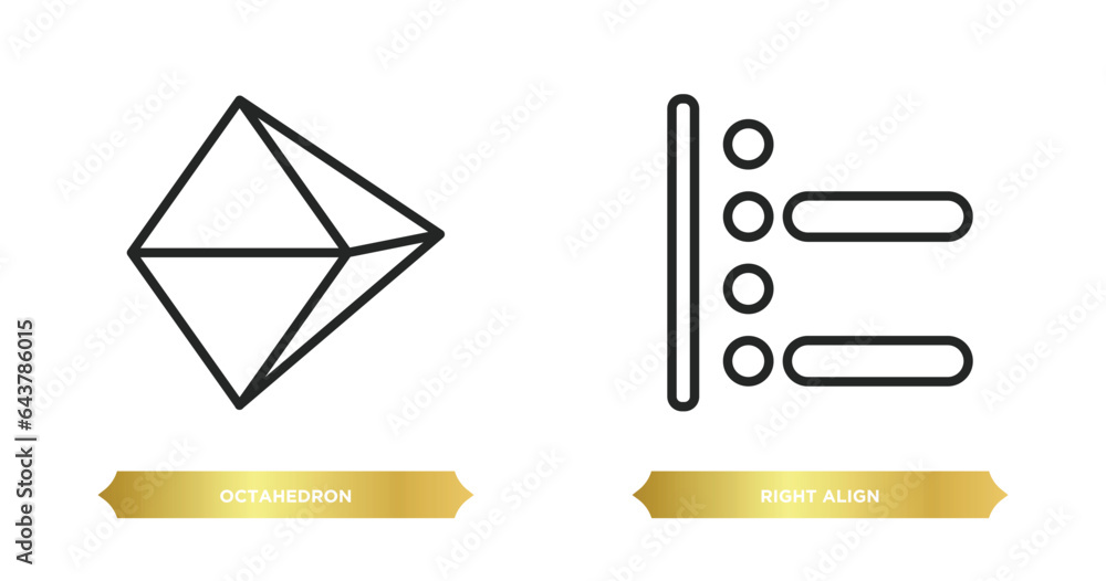 Poster two editable outline icons from geometry concept. thin line icons such as octahedron, right align ve