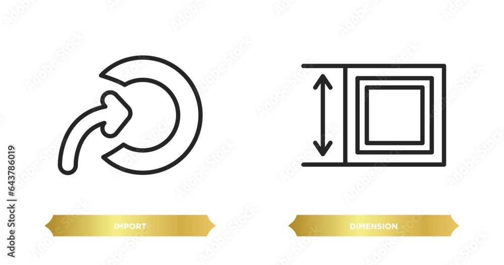 Poster two editable outline icons from geometry concept. thin line icons such as import, dimension vector.