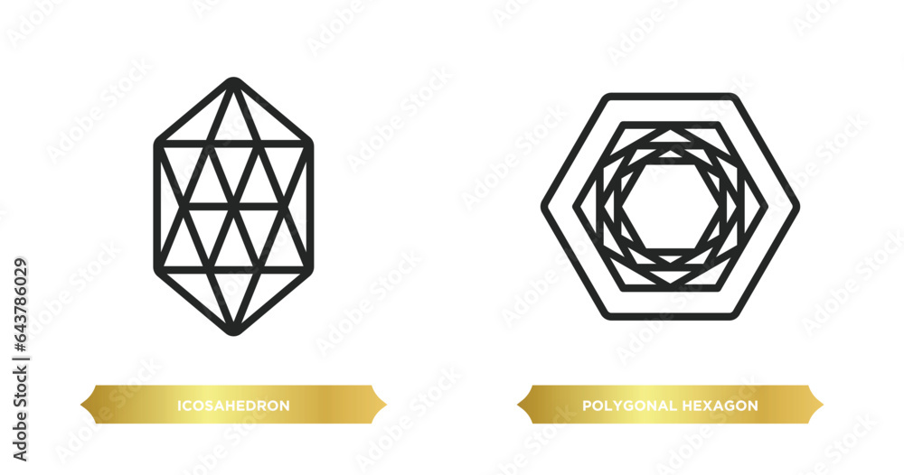 Aufkleber two editable outline icons from geometry concept. thin line icons such as icosahedron, polygonal hex