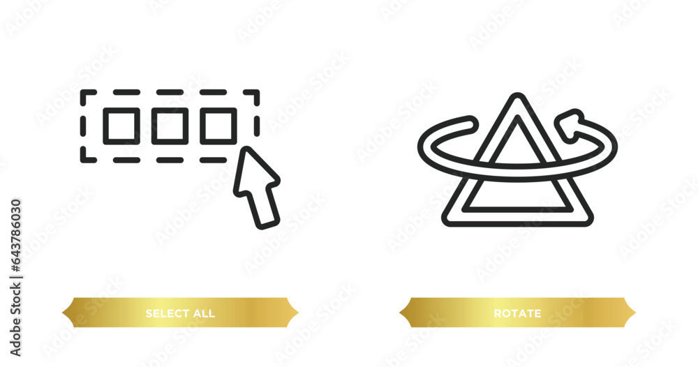 Poster two editable outline icons from geometry concept. thin line icons such as select all, rotate vector.
