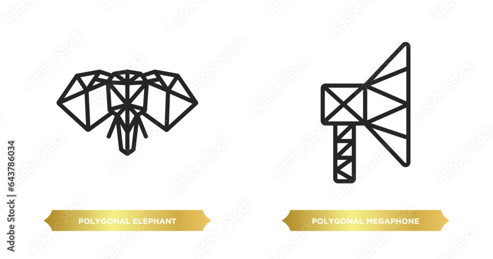 Poster two editable outline icons from geometry concept. thin line icons such as polygonal elephant, polygo