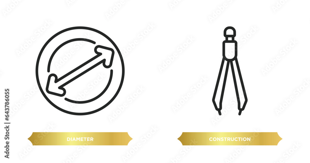 Poster two editable outline icons from geometry concept. thin line icons such as diameter, construction vec