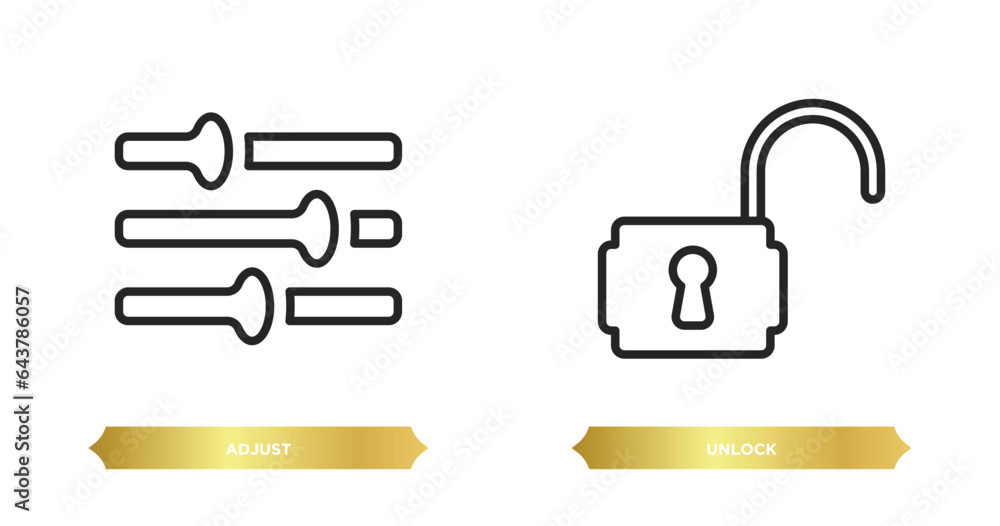 Aufkleber two editable outline icons from geometry concept. thin line icons such as adjust, unlock vector.