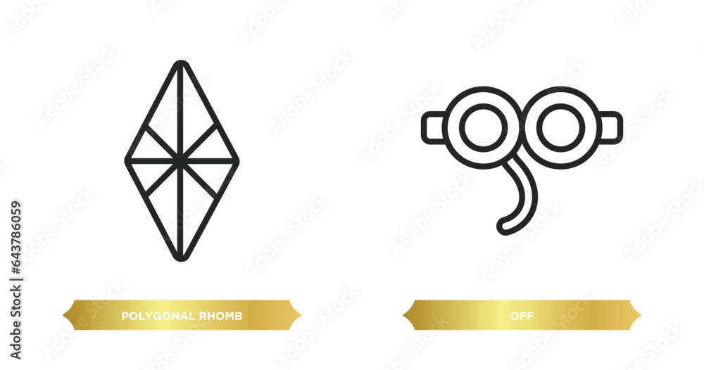 Poster two editable outline icons from geometry concept. thin line icons such as polygonal rhomb, off vecto