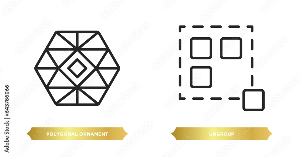 Poster two editable outline icons from geometry concept. thin line icons such as polygonal ornament, ungrou