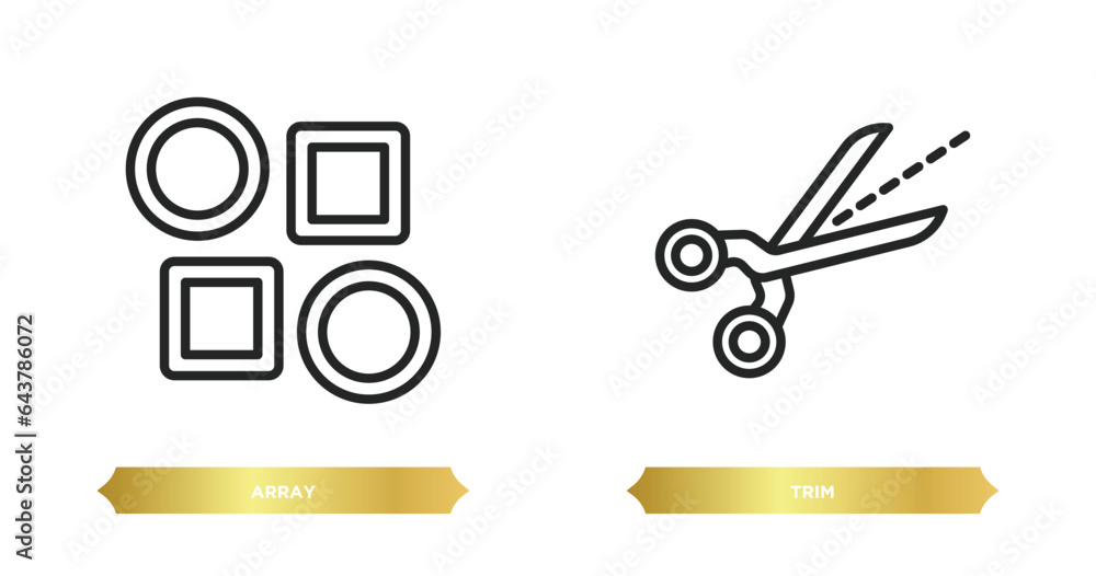 Poster two editable outline icons from geometry concept. thin line icons such as array, trim vector.