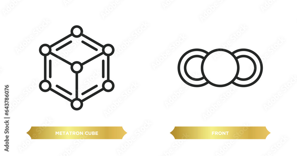 Poster two editable outline icons from geometry concept. thin line icons such as metatron cube, front vecto