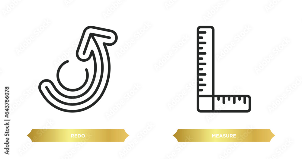 Poster two editable outline icons from geometry concept. thin line icons such as redo, measure vector.