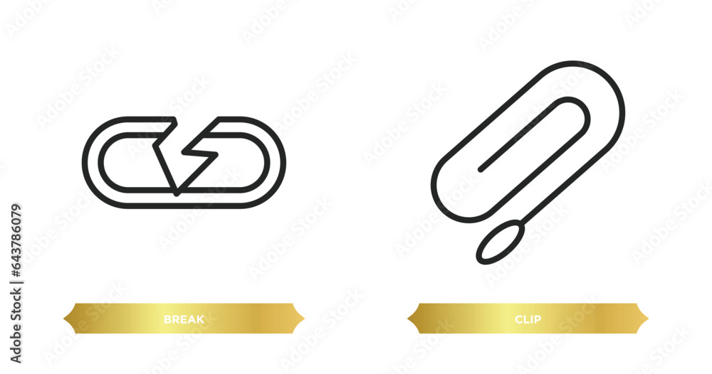 Poster two editable outline icons from geometry concept. thin line icons such as break, clip vector.