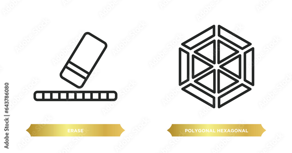 Poster two editable outline icons from geometry concept. thin line icons such as erase, polygonal hexagonal