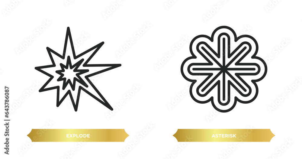 Poster two editable outline icons from geometry concept. thin line icons such as explode, asterisk vector.