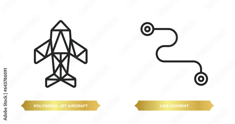 Poster two editable outline icons from geometry concept. thin line icons such as polygonal jet aircraft, li