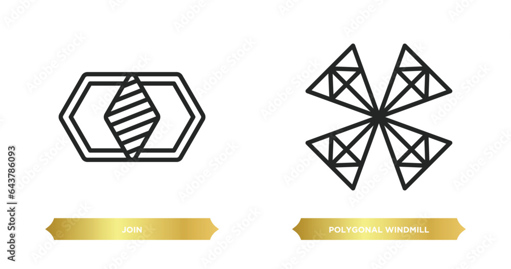 Poster two editable outline icons from geometry collection. concept. thin line icons such as join, polygona