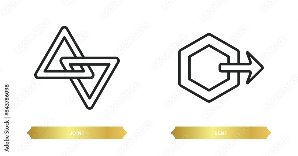 Poster two editable outline icons from geometric figure concept. thin line icons such as joint, sent vector