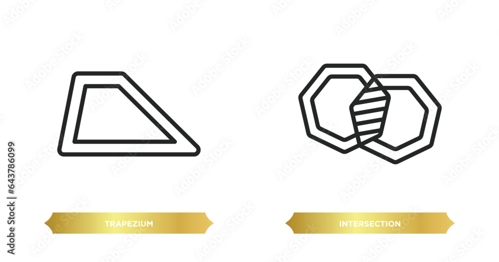 Poster two editable outline icons from geometric figure concept. thin line icons such as trapezium, interse
