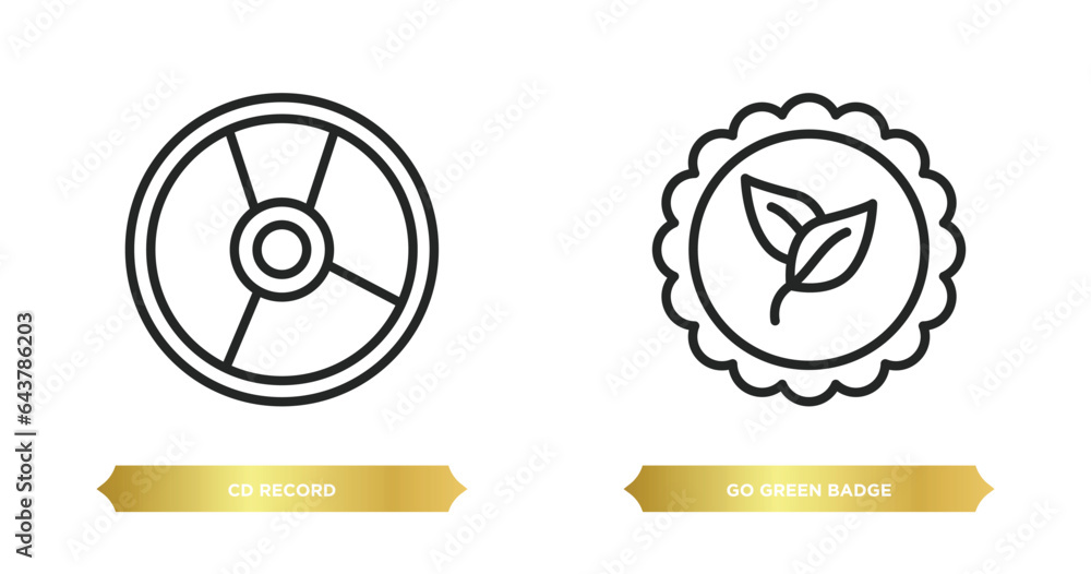 Poster two editable outline icons from general concept. thin line icons such as cd record, go green badge v
