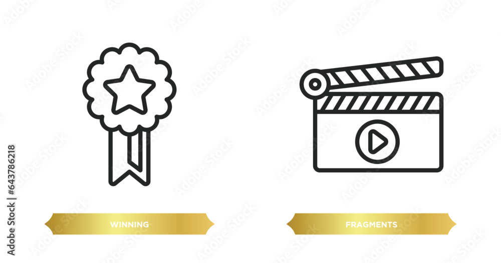 Poster two editable outline icons from general concept. thin line icons such as winning, fragments vector.