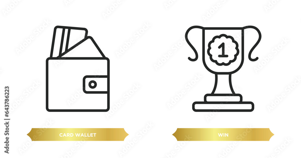 Poster two editable outline icons from general concept. thin line icons such as card wallet, win vector.