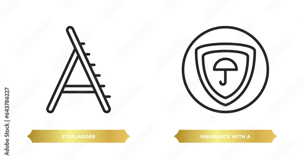 Poster two editable outline icons from general concept. thin line icons such as stepladder, insurance with 