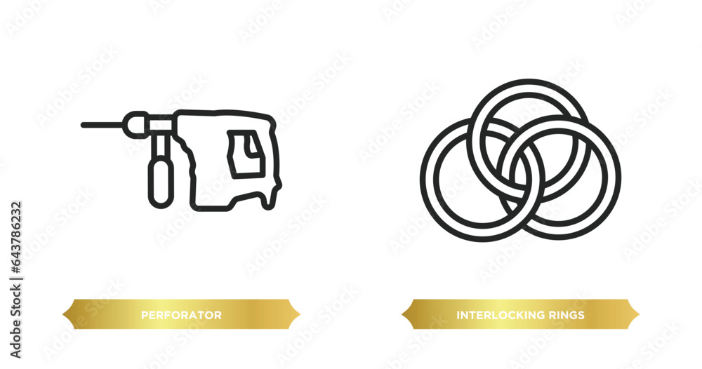 Poster two editable outline icons from general concept. thin line icons such as perforator, interlocking ri