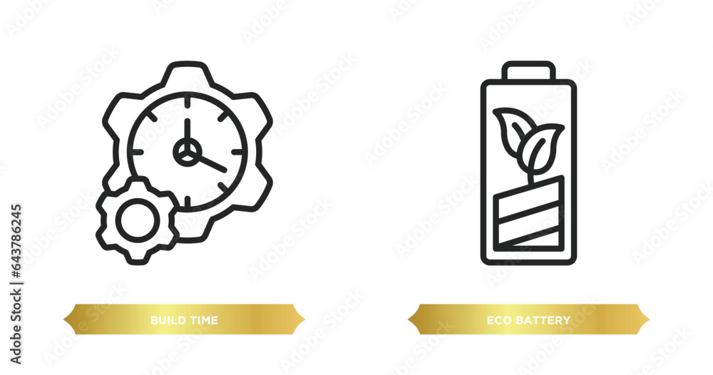 Poster two editable outline icons from general concept. thin line icons such as build time, eco battery vec