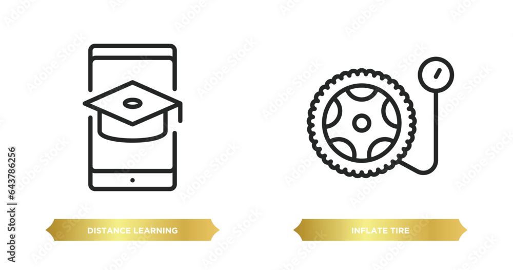 Poster two editable outline icons from general concept. thin line icons such as distance learning, inflate 