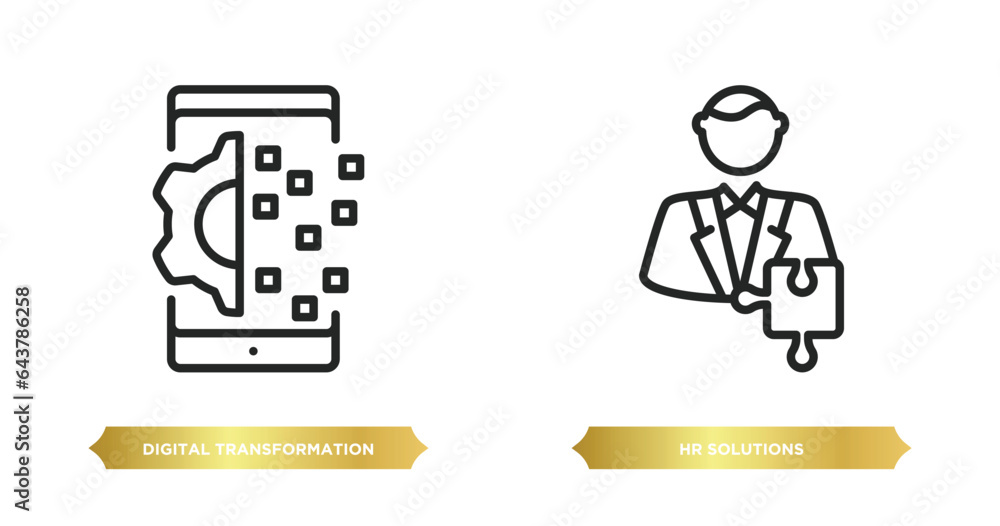 Poster two editable outline icons from general concept. thin line icons such as digital transformation, hr 