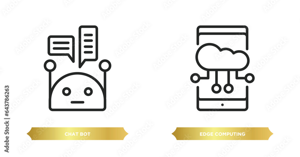 Poster two editable outline icons from general concept. thin line icons such as chat bot, edge computing ve