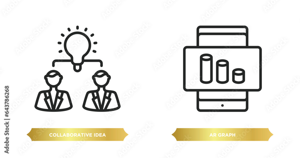 Poster two editable outline icons from general concept. thin line icons such as collaborative idea, ar grap