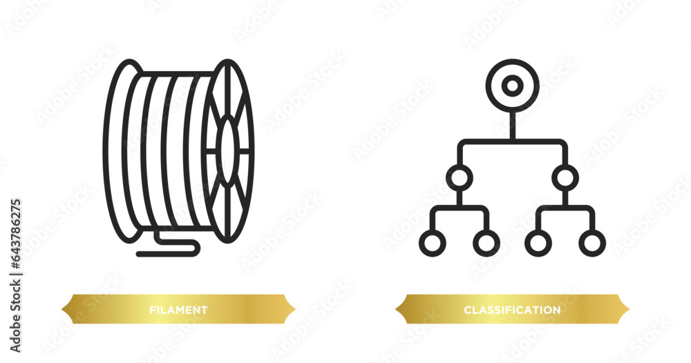 Aufkleber two editable outline icons from general concept. thin line icons such as filament, classification ve