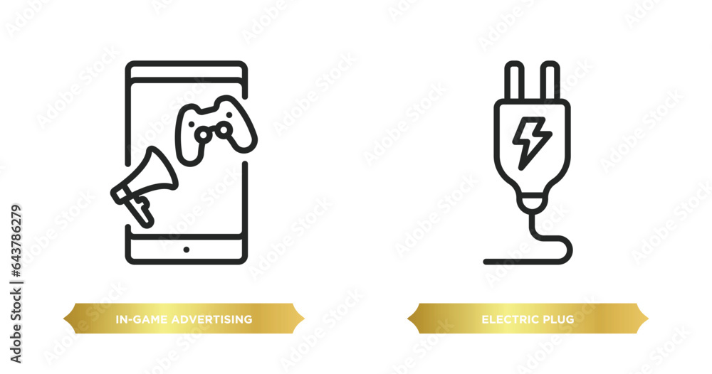 Poster two editable outline icons from general concept. thin line icons such as in-game advertising, electr
