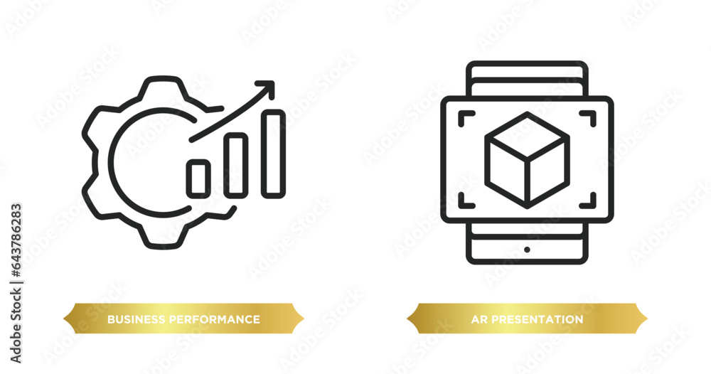 Poster two editable outline icons from general concept. thin line icons such as business performance, ar pr