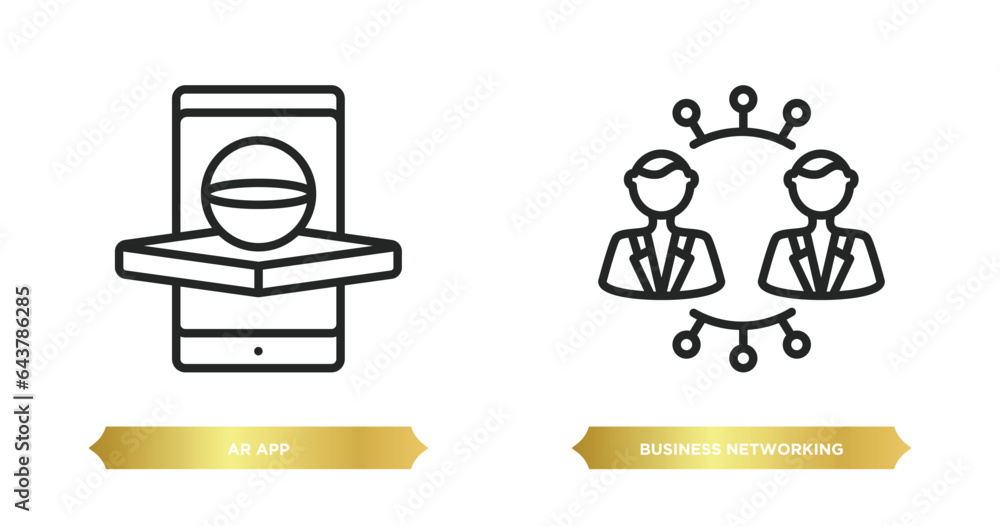 Poster two editable outline icons from general concept. thin line icons such as ar app, business networking