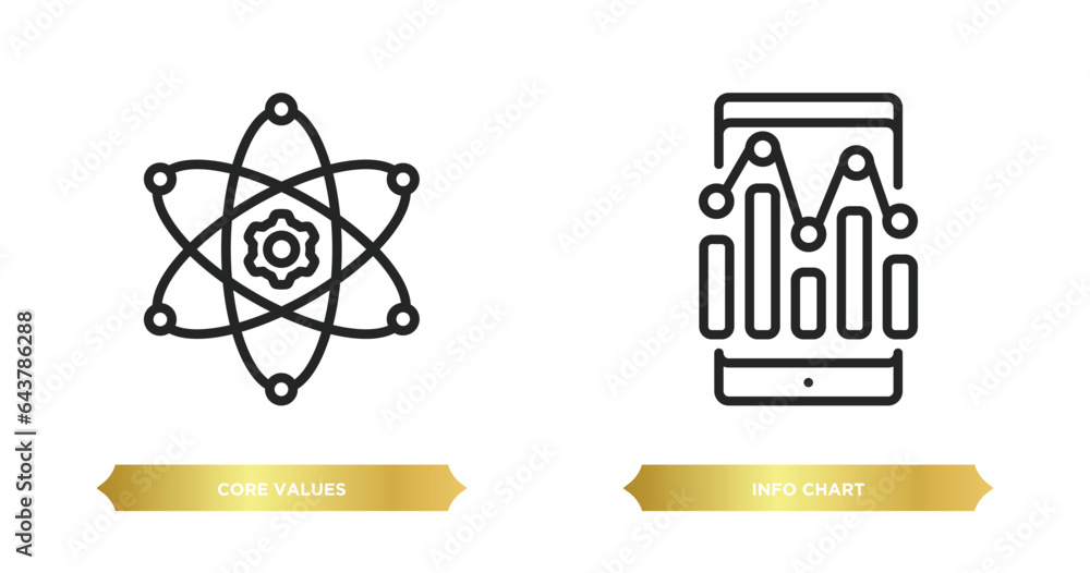 Poster two editable outline icons from general concept. thin line icons such as core values, info chart vec