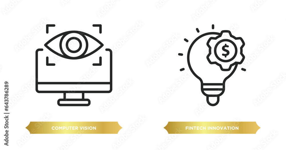 Poster two editable outline icons from general concept. thin line icons such as computer vision, fintech in