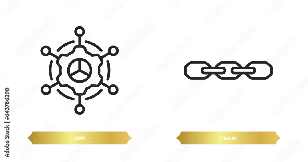 Poster two editable outline icons from general concept. thin line icons such as bpm, chain vector.
