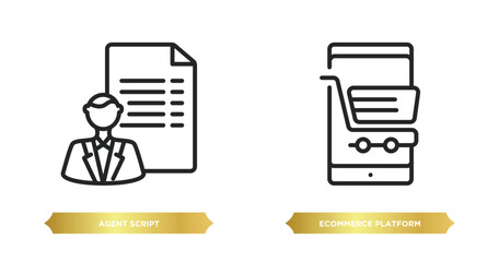 two editable outline icons from general concept. thin line icons such as agent script, ecommerce platform vector.