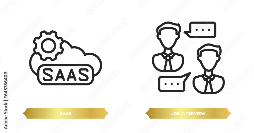 Aufkleber two editable outline icons from general concept. thin line icons such as saas, job interview vector.