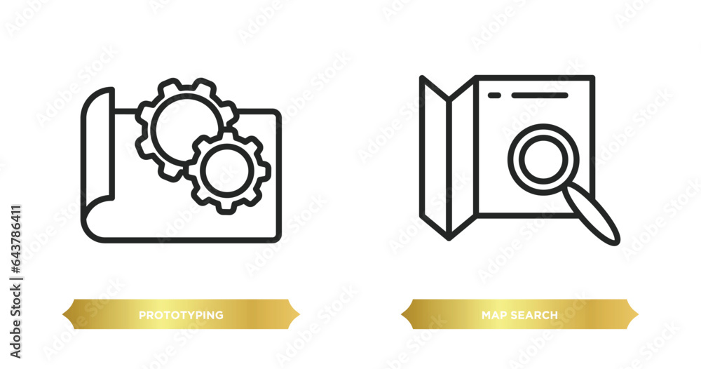 Poster two editable outline icons from general concept. thin line icons such as prototyping, map search vec