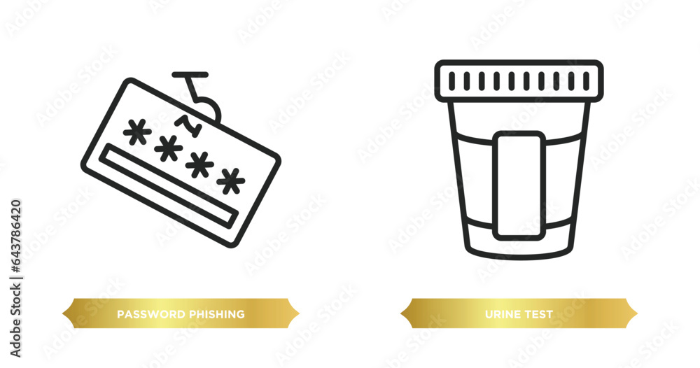 Poster two editable outline icons from general concept. thin line icons such as password phishing, urine te