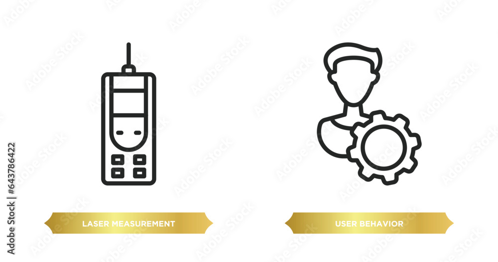 Poster two editable outline icons from general concept. thin line icons such as laser measurement, user beh