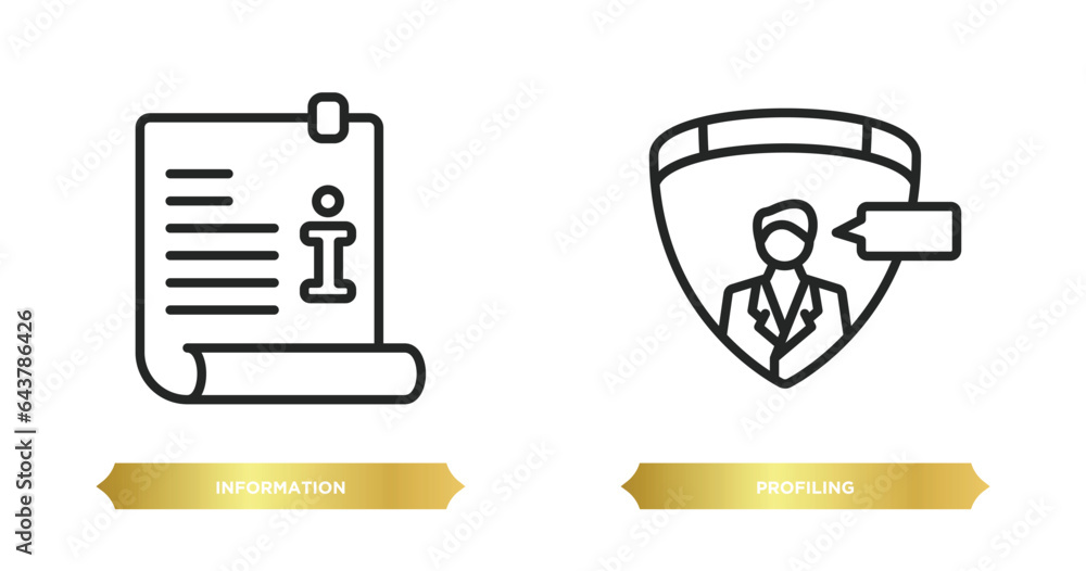 Poster two editable outline icons from gdpr concept. thin line icons such as information, profiling vector.
