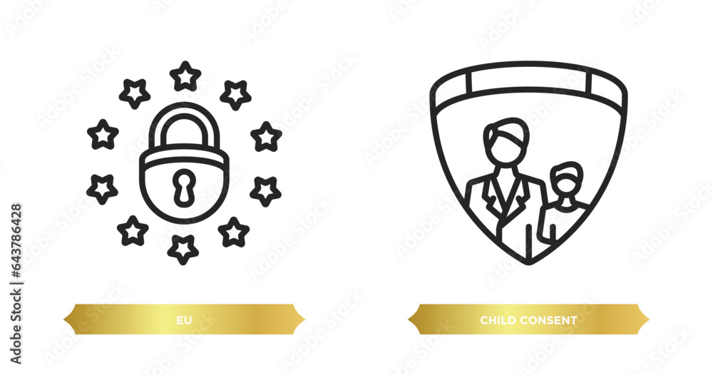 Poster two editable outline icons from gdpr concept. thin line icons such as eu, child consent vector.