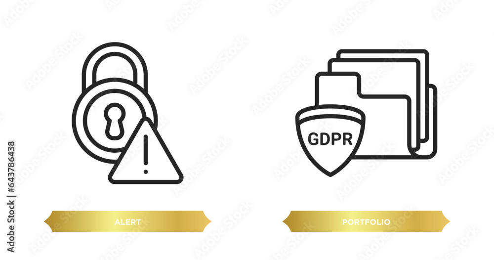 Poster two editable outline icons from gdpr concept. thin line icons such as alert, portfolio vector.