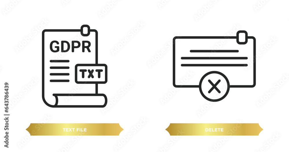 Aufkleber two editable outline icons from gdpr concept. thin line icons such as text file, delete vector.