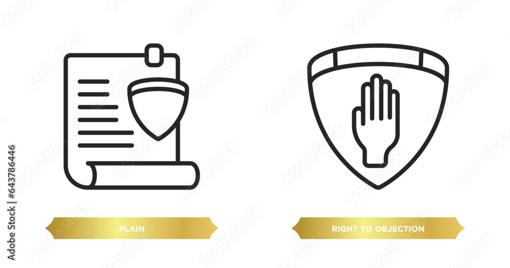 Poster two editable outline icons from gdpr concept. thin line icons such as plain, right to objection vect
